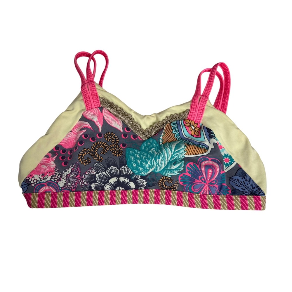 Maaji Bikini Top Girls Size 16 Yellow Multi Floral Strappy Swim Beach Summer Top